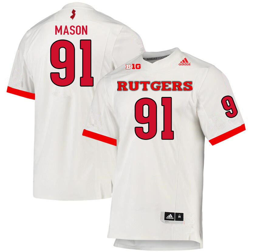 Men #91 Tijaun Mason Rutgers Scarlet Knights College Football Jerseys Sale-White - Click Image to Close